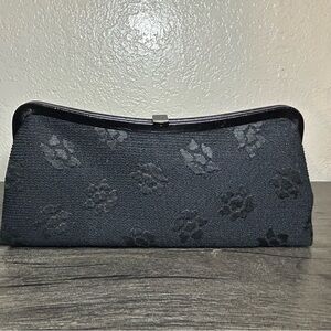 Ann Taylor Black Clutch with Floral Pattern